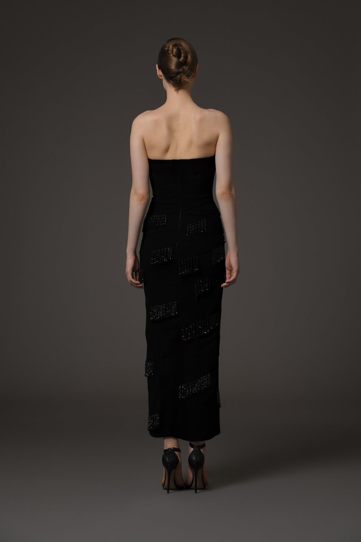 Black Crêpe Dress with Layered Fringes