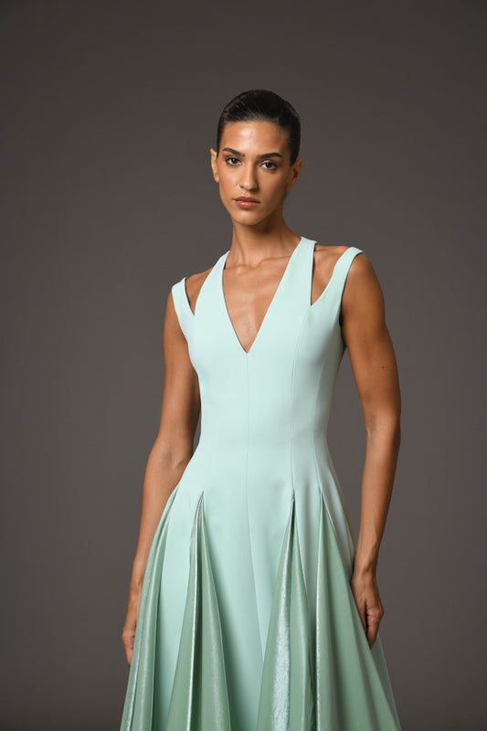 Green Crêpe A-Line Dress