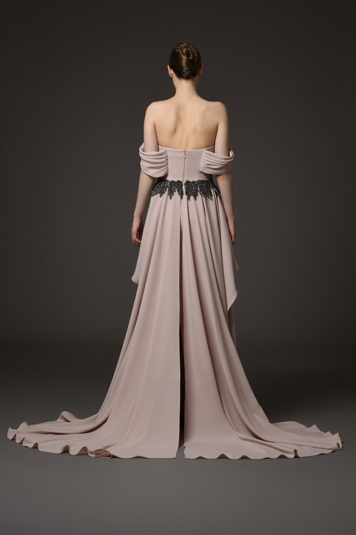 Nude Crêpe Dress with Overskirt
