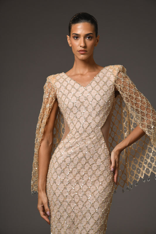 Fully Embroidered Dress with Crystals