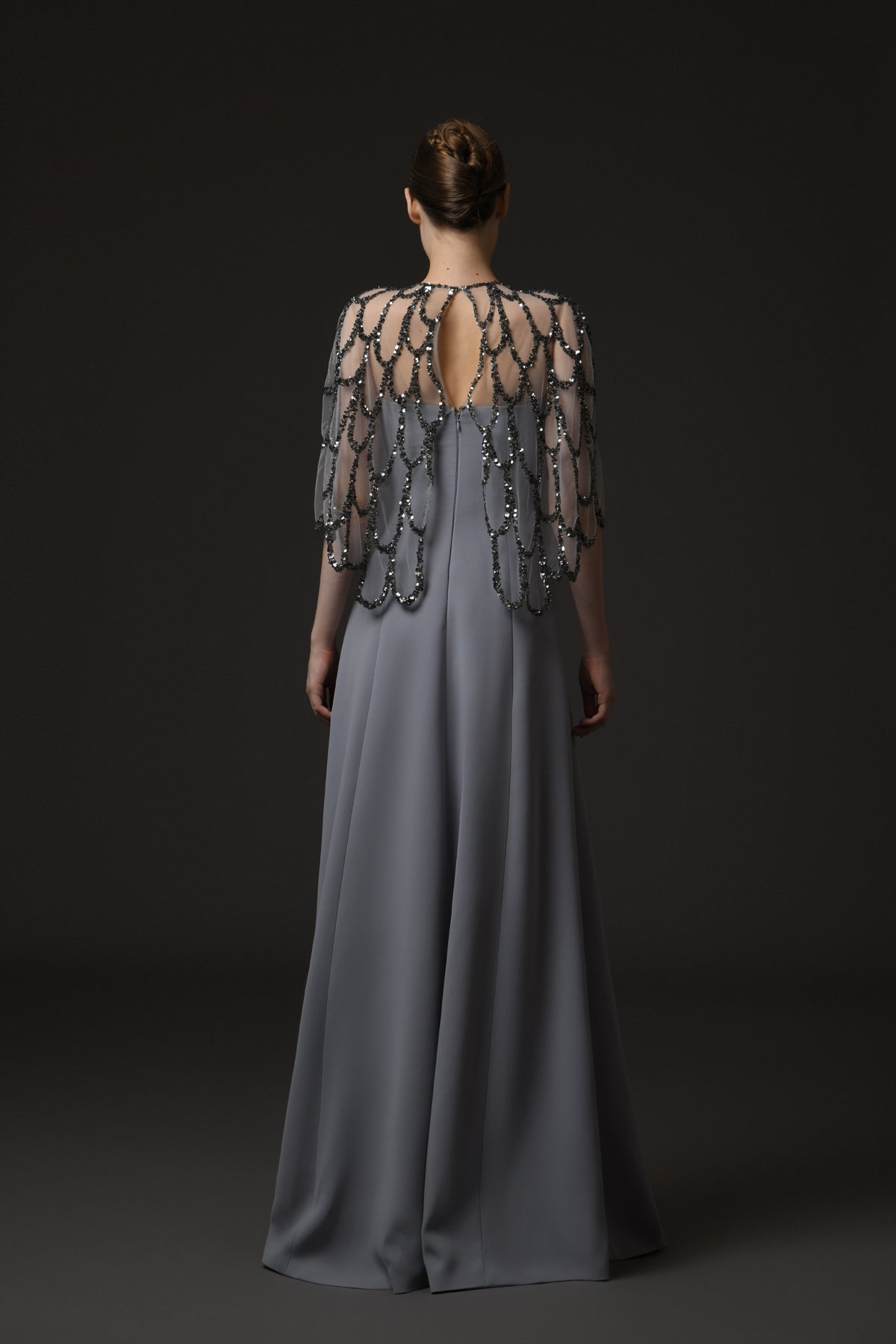 Grey Crêpe Dress with Embroidered Bolero