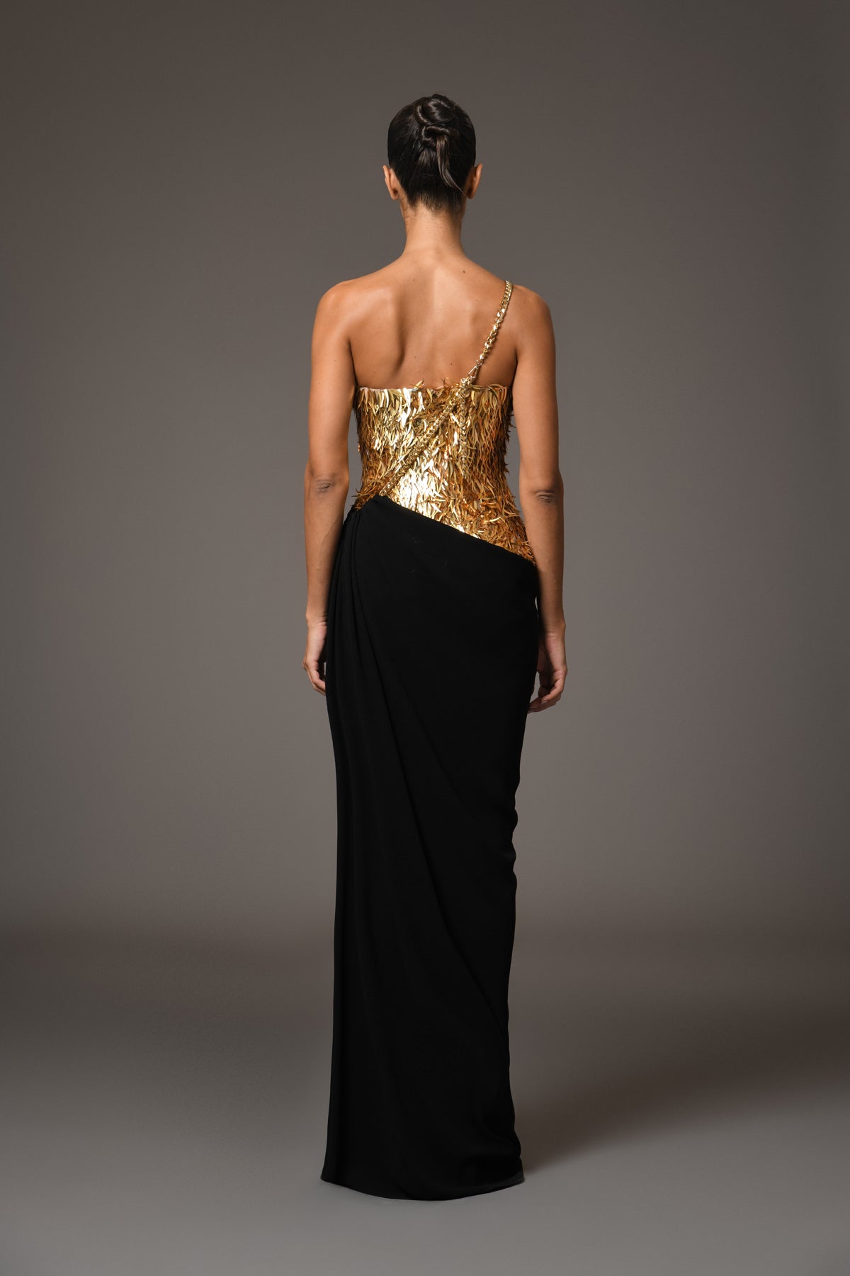 Black & Gold Corseted Crêpe Dress