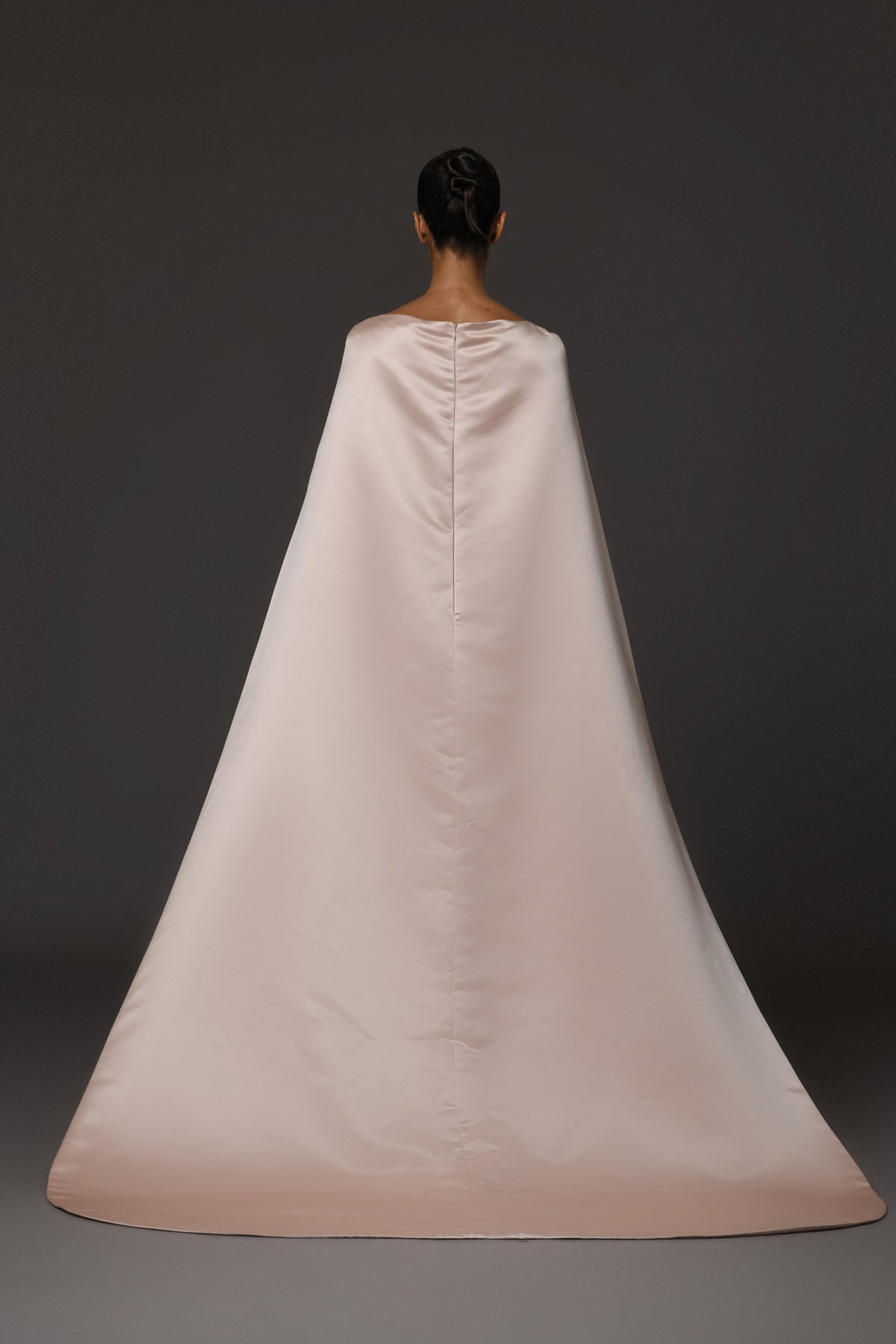 Nude Corseted Crêpe Dress with Cape