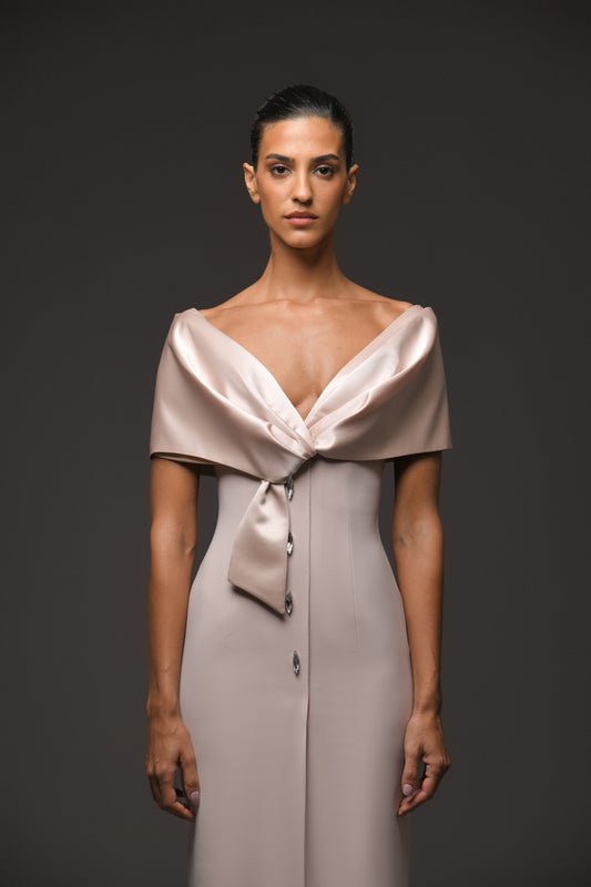 Nude Crêpe Dress with Silver Detailing