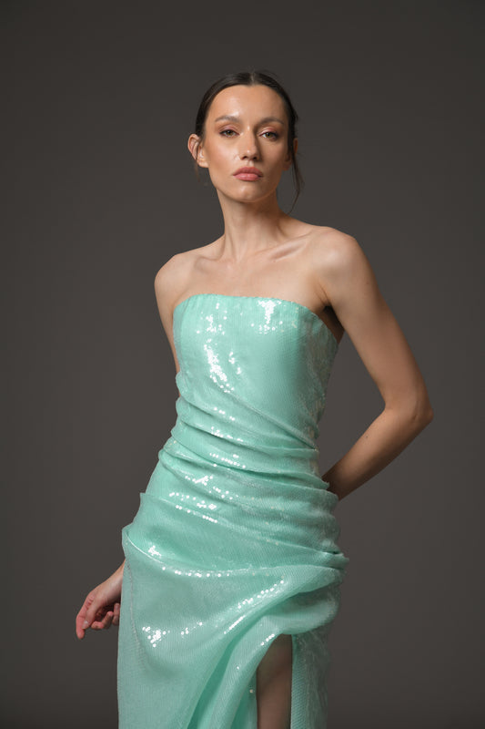 Green Sequined Corseted Dress