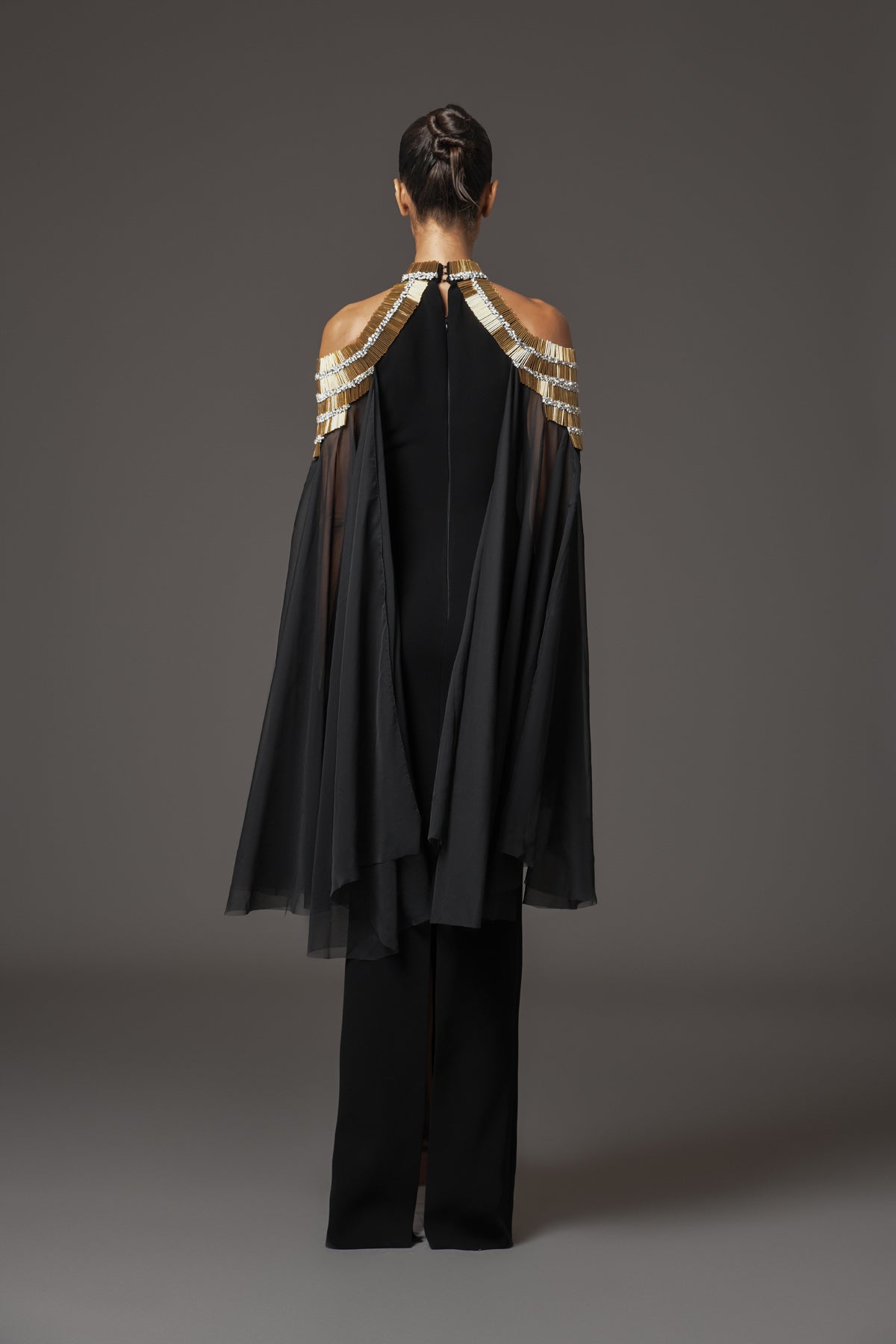 Black Crêpe Dress with Cape Sleeves