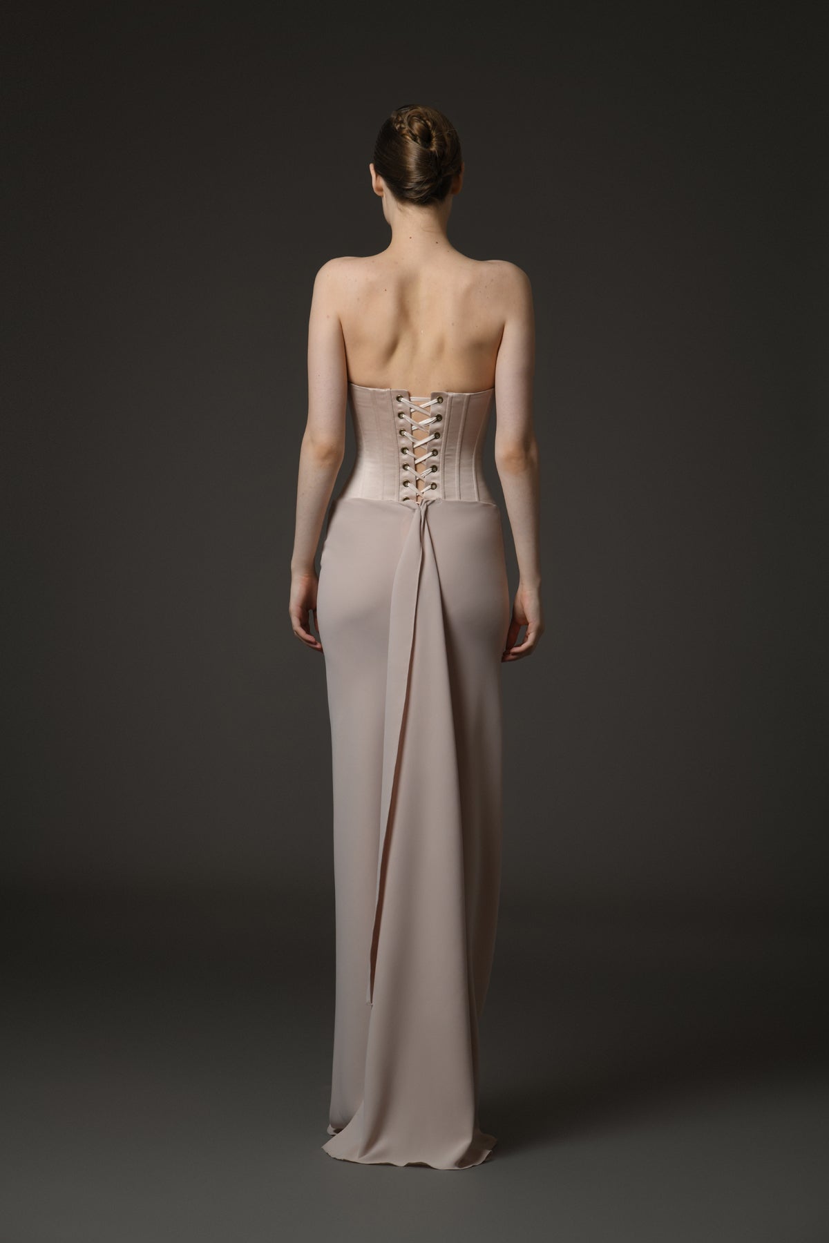 Nude Corseted Crêpe Dress
