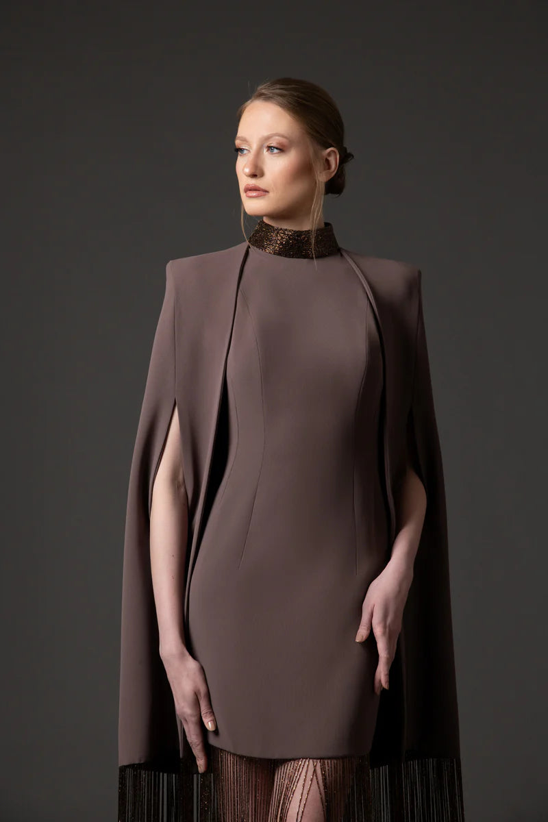 Coffee Brown Cape Dress