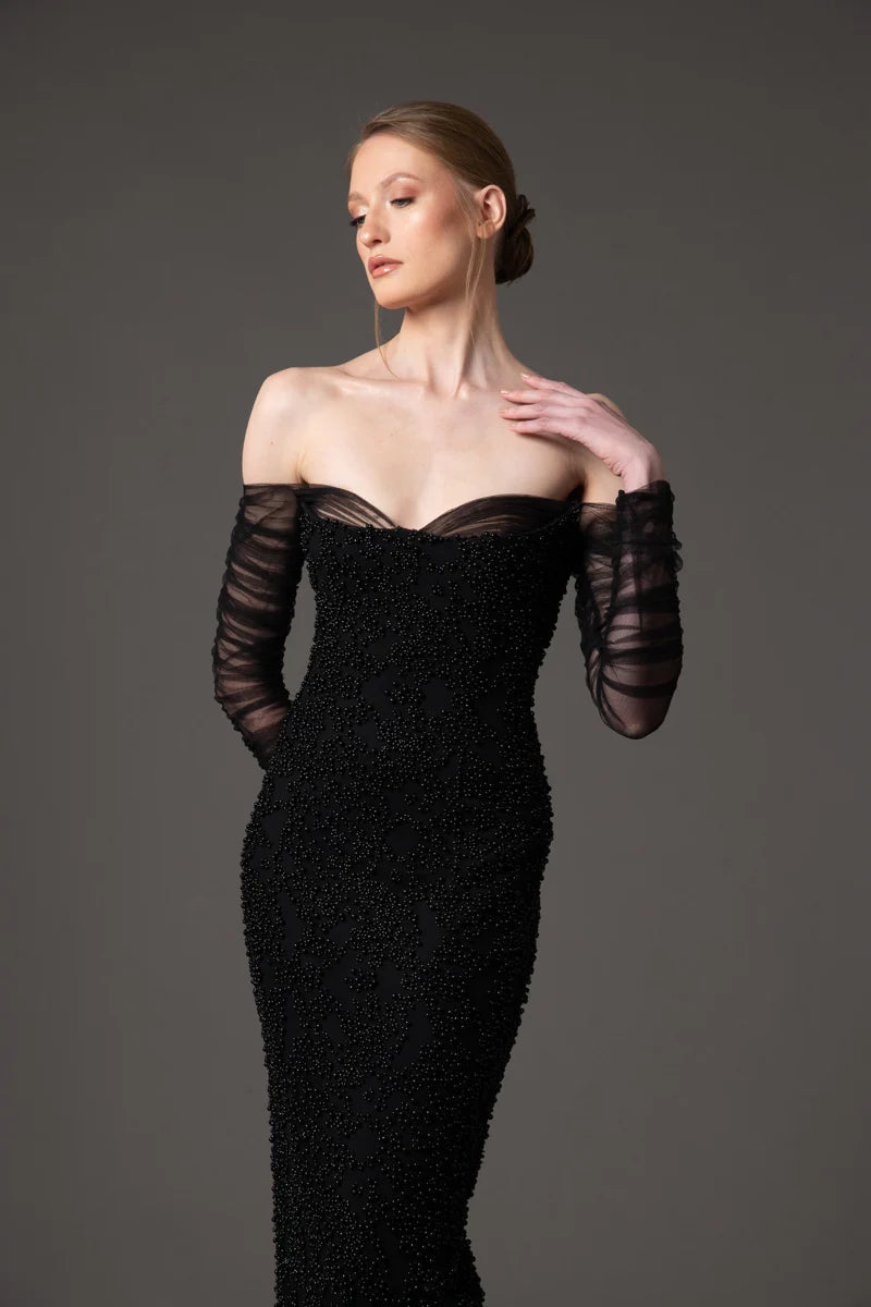 Off The Shoulder Black Crêpe Dress