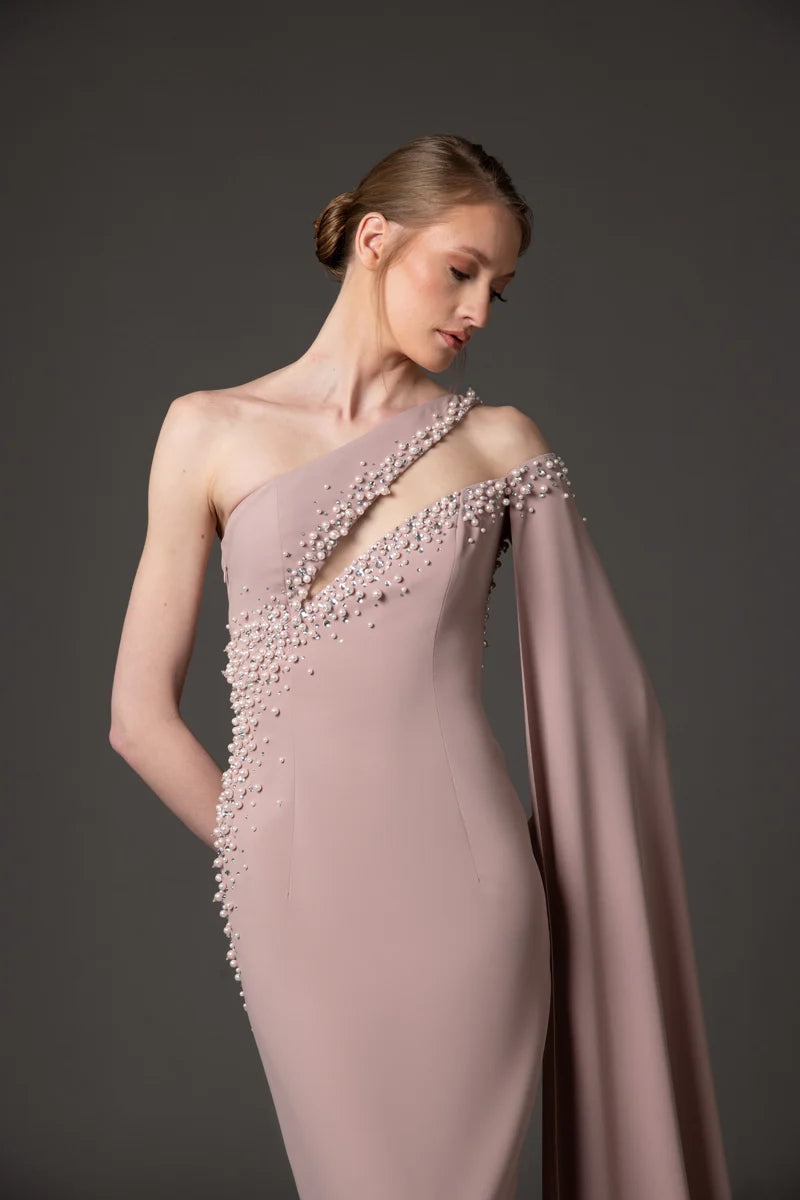 Vintage Rose Asymmetric Crêpe Dress