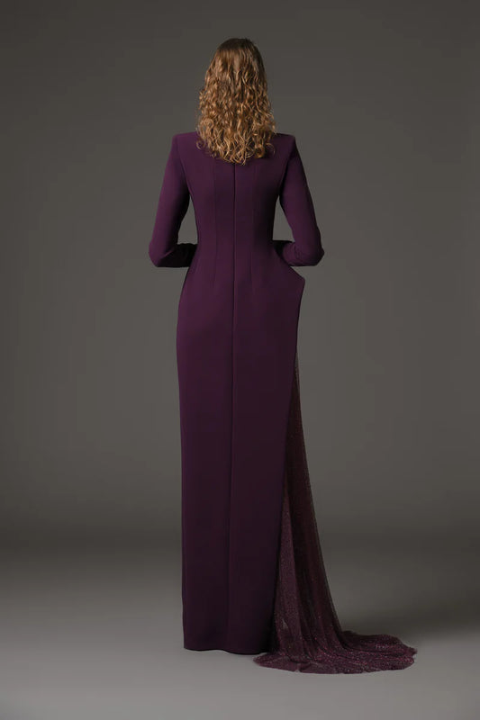 Burgundy Asymmetric CrΓͺpe Dress