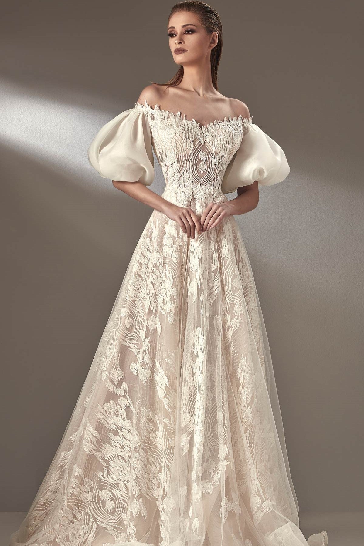 Puff Sleeve Off Shoulder Gown