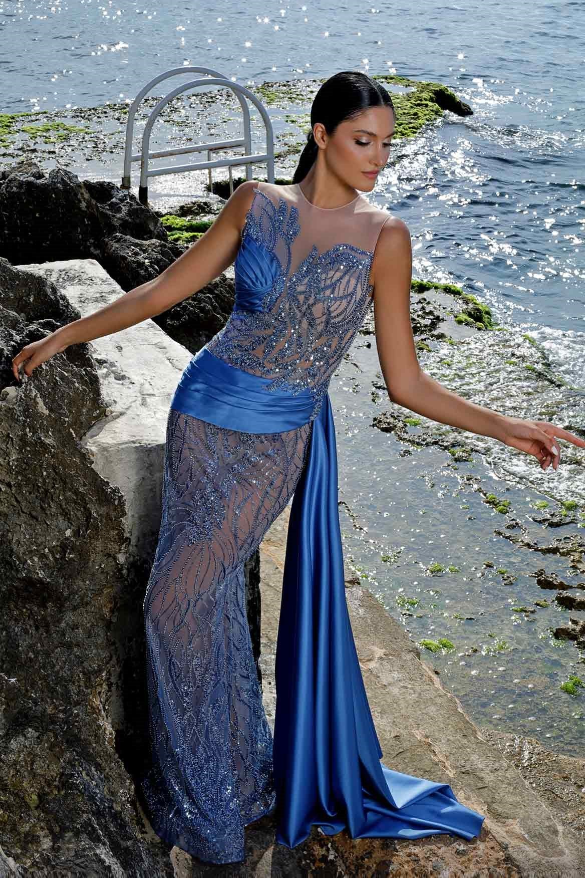 Illusion Neck Gown with Drape