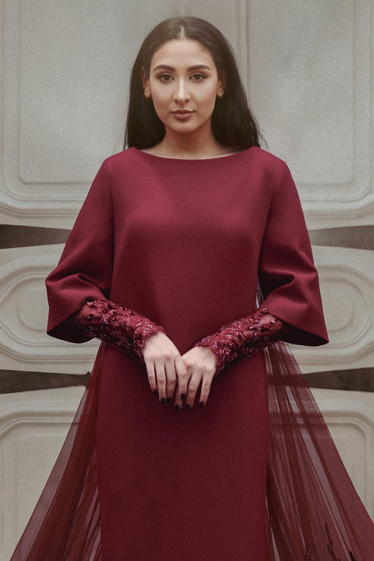 Bell-Sleeve Tulle-Train Kaftan