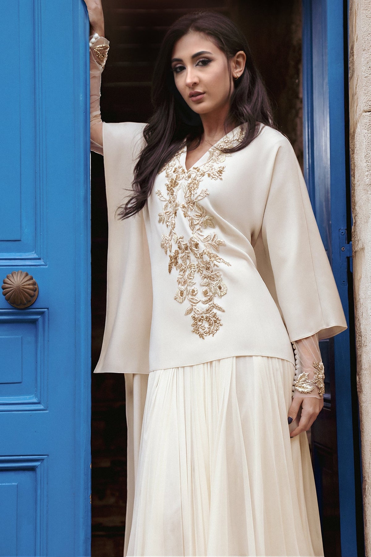Embroidered Kaftan Skirt Set