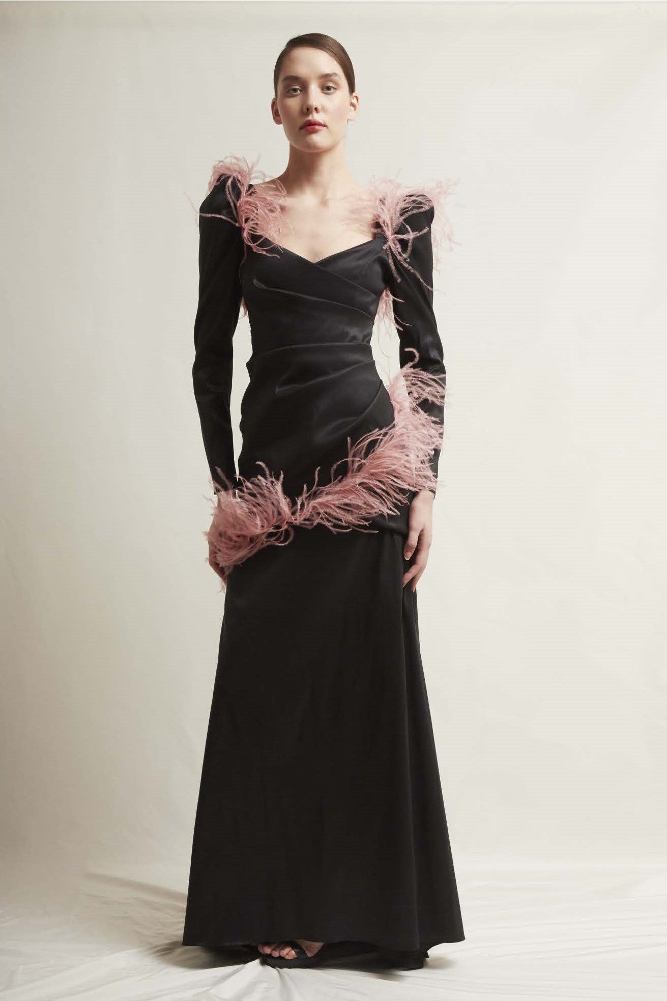 Angelica Long Sleeve Shantung Gown