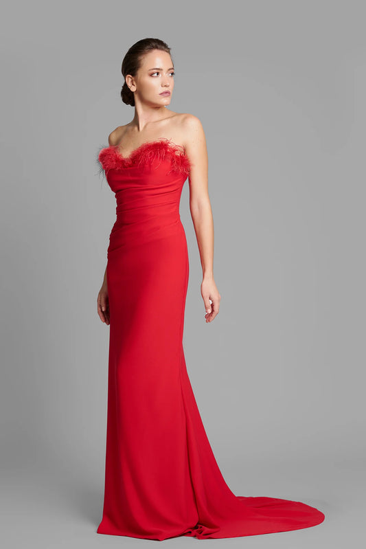 Strapless Fit and Flare Gown with Cape Sleeves