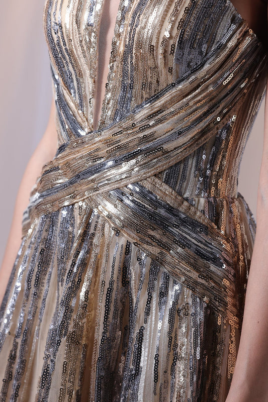 Metallic Halter-Neck Gown