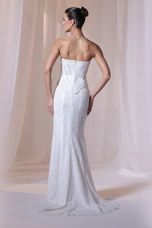 Ivory Strapless Beaded Mermaid Gown