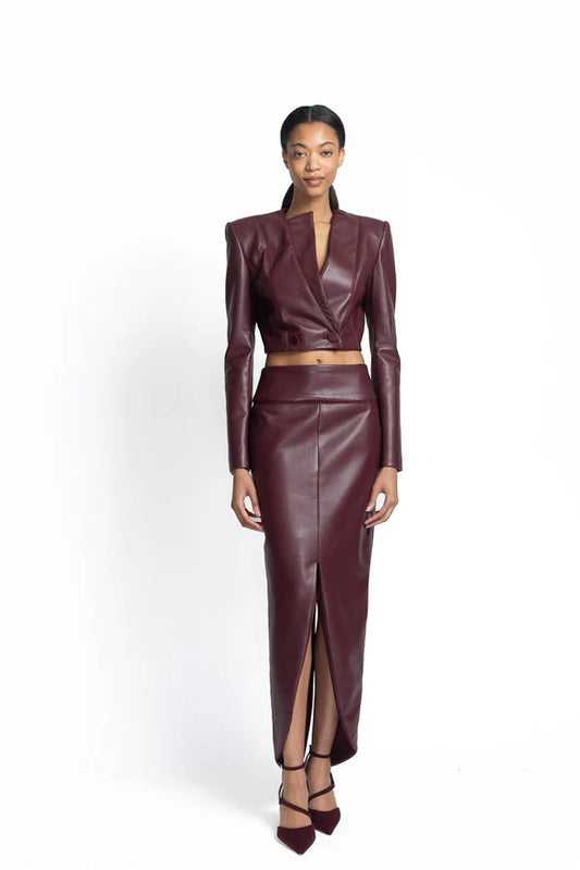 Claret Vegan Leather Cropped Blazer