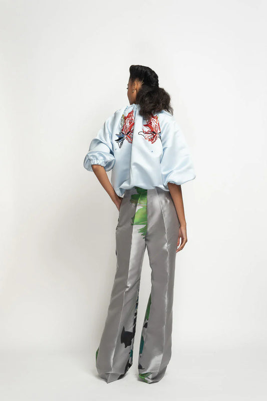 Silver Lata Print Barathea Trousers