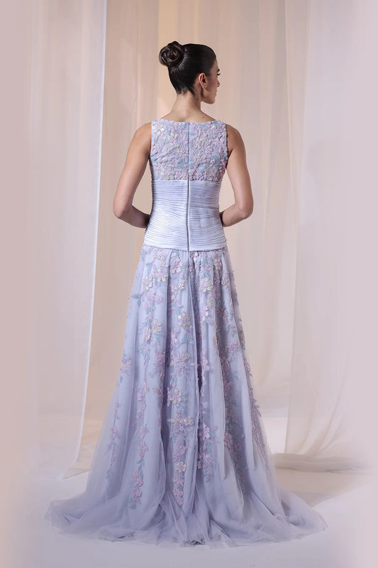 Lavender Sleeveless Embroidered Gown