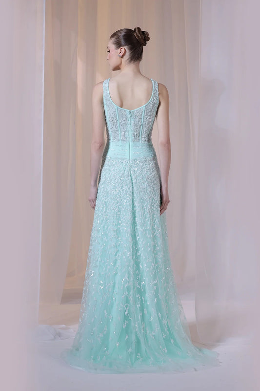 Mint Sleeveless Beaded Gown