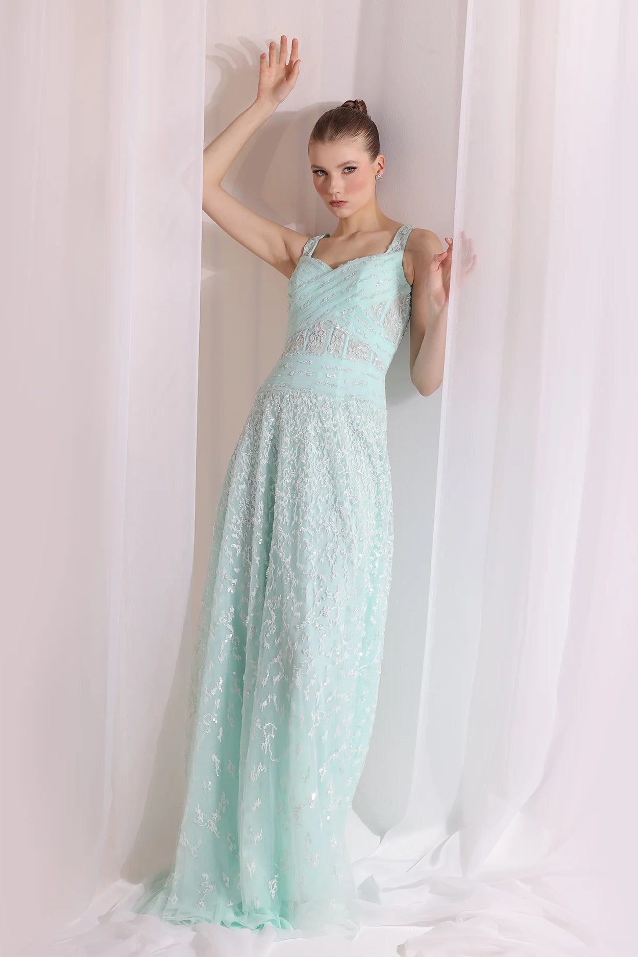 Mint Sleeveless Beaded Gown