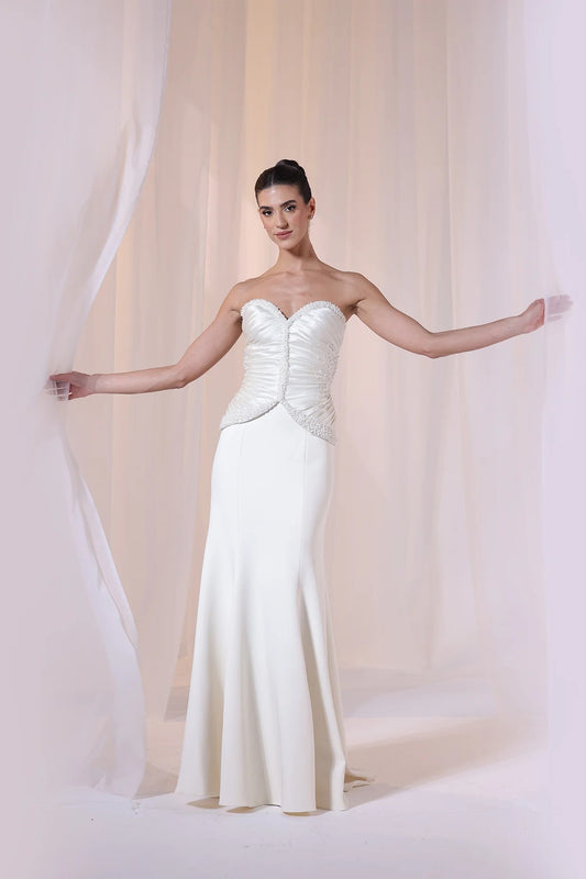 Ivory Strapless Pearl Mermaid Gown