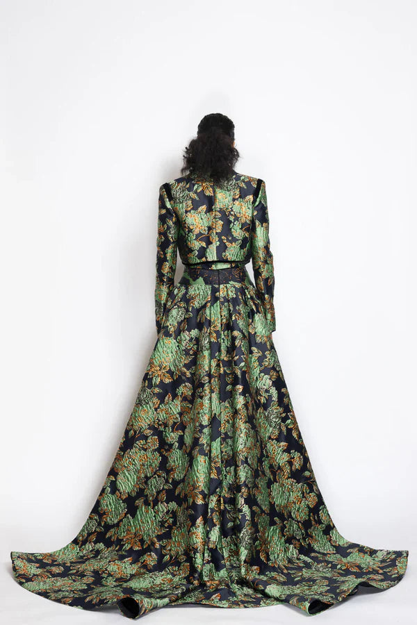 Gilded Grove Jacquard Cropped Jacket