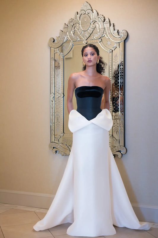Faille And Velvet Bustier Column Gown