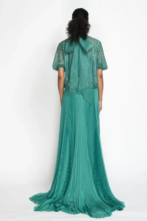 Lagoon Blue Silk Organza Gown