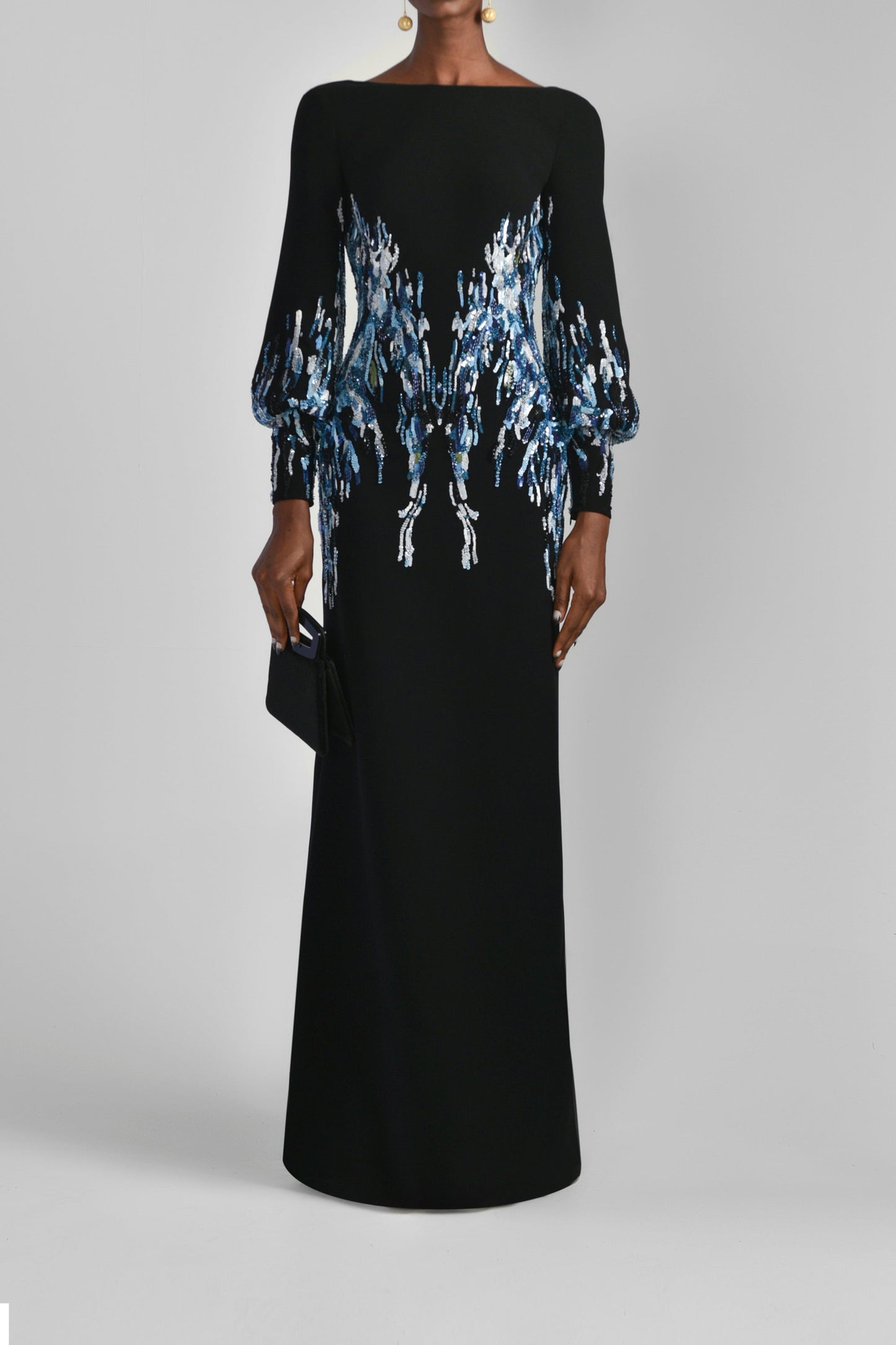 Canton Crepe Beaded Gown