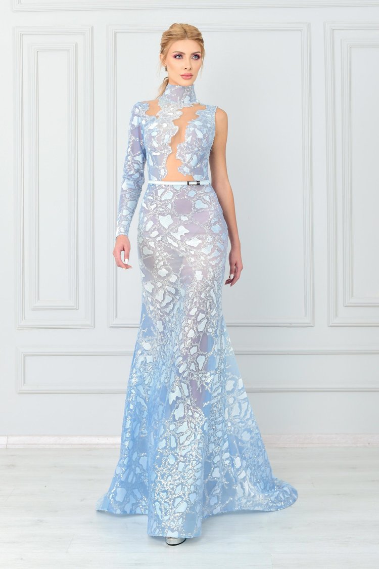 High Neck Fit and Flare Gown
