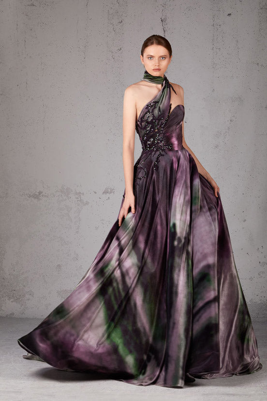 Embellished High Neck A-Line Gown