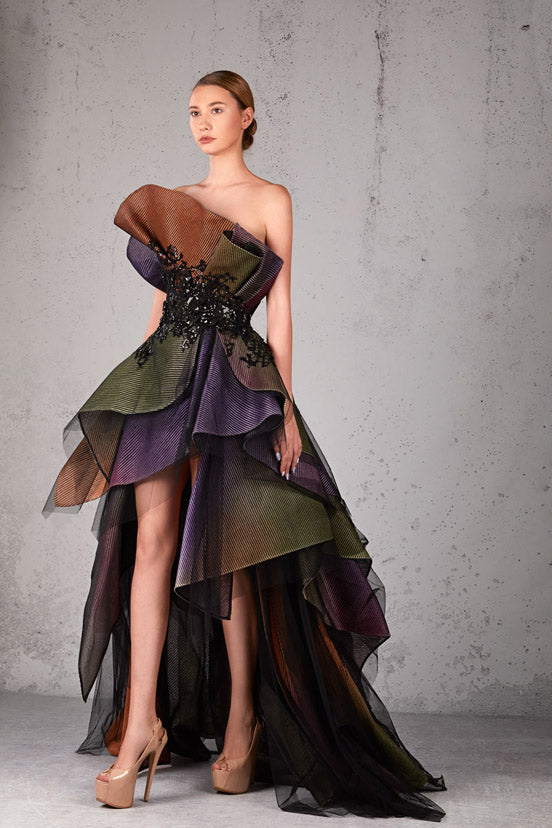 Strapless Embellished High-Low Gown