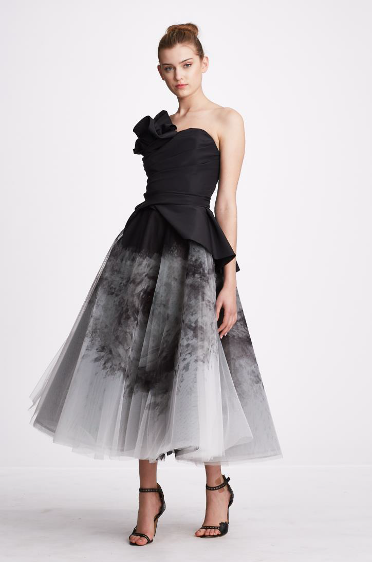 Ombre Strapless Organza Midi Dress