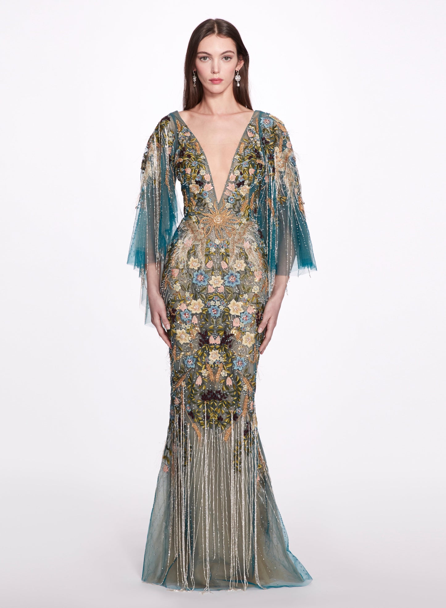 Floral Deep V Neck Gown