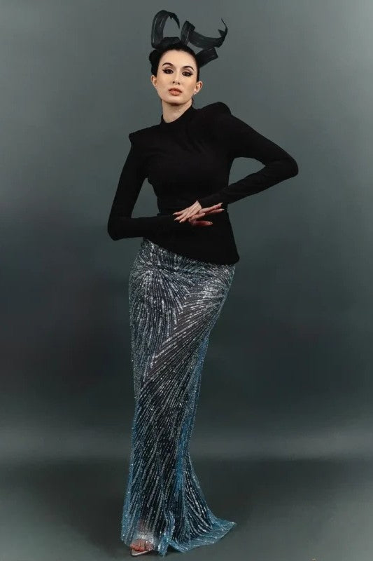 Two-Tone Long Sleeve Gown