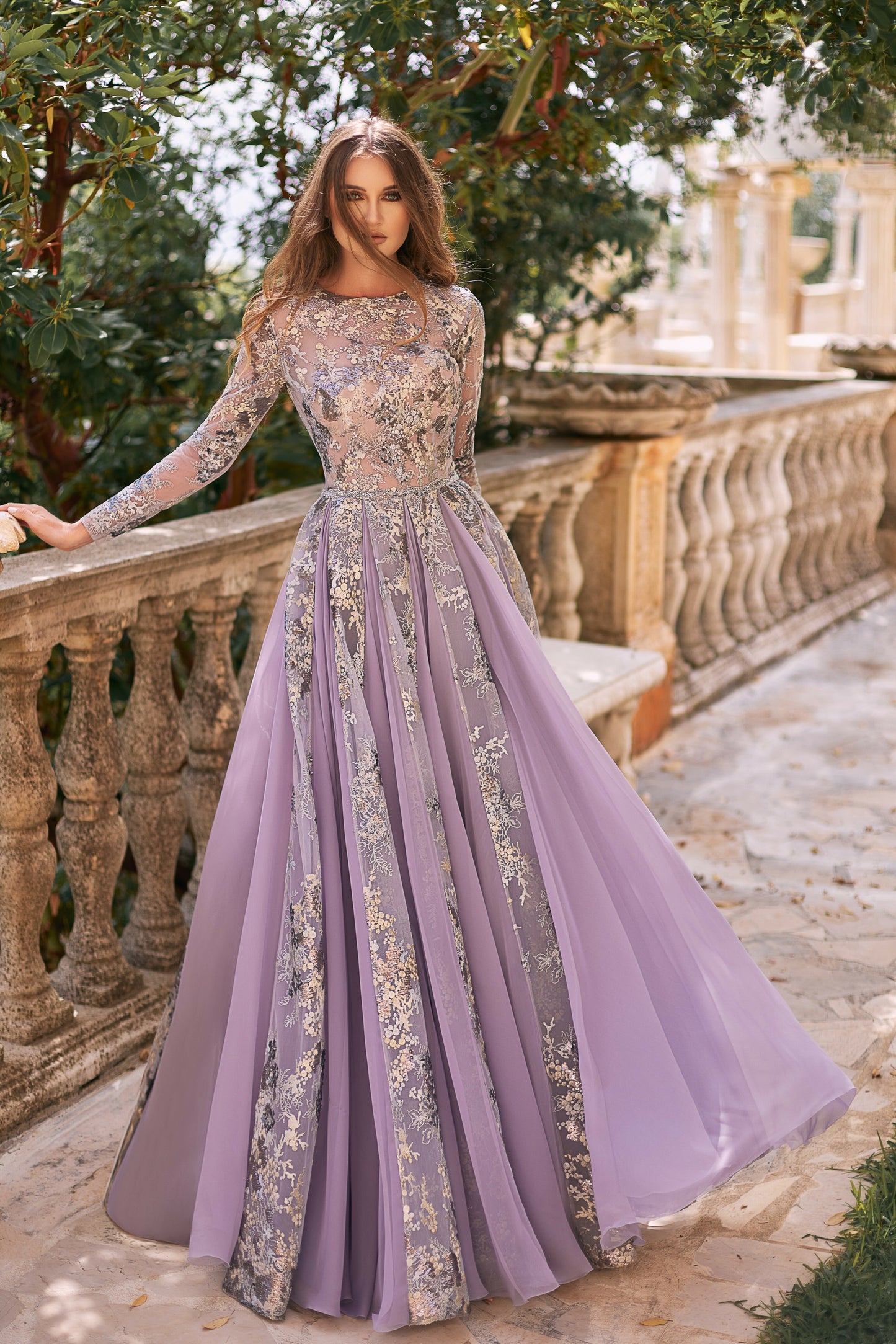 Lace Embroidered Tulle Gown