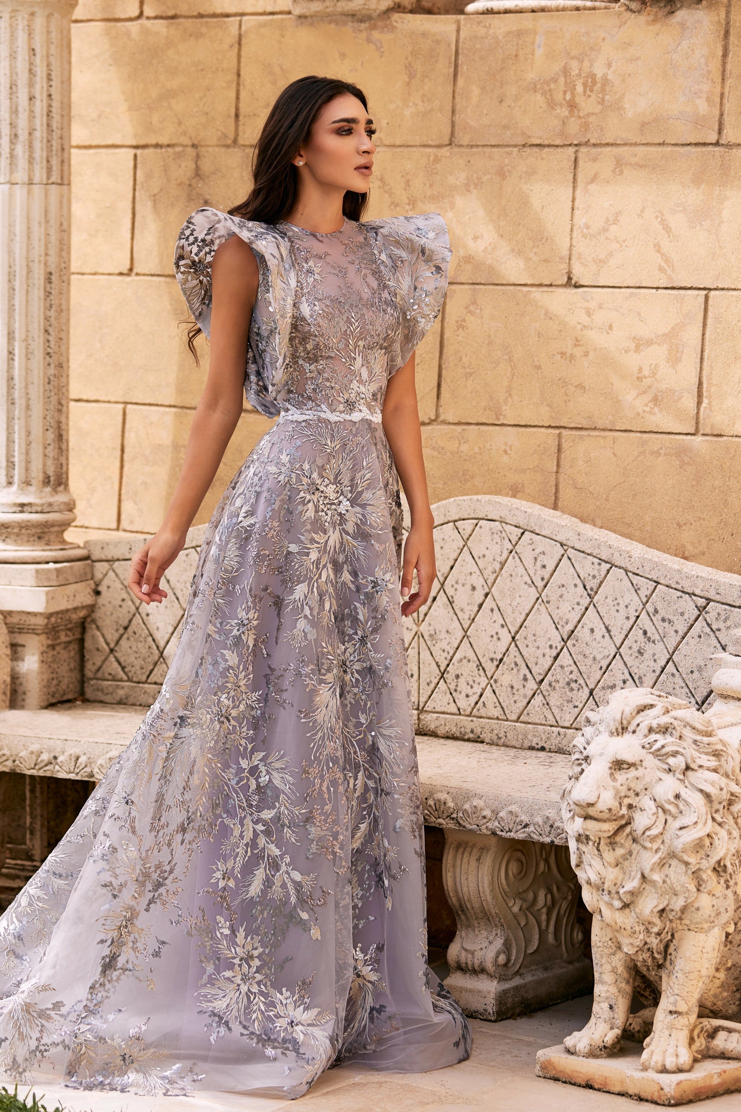 Lace Embroidered Tulle Gown