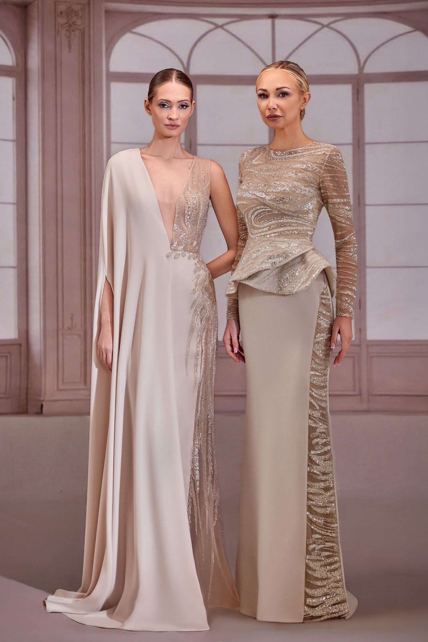 Champagne-Beige Embellished Dress