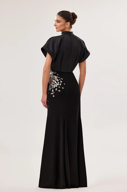 High-Neck Mermaid Gown with Sequin Embroidery