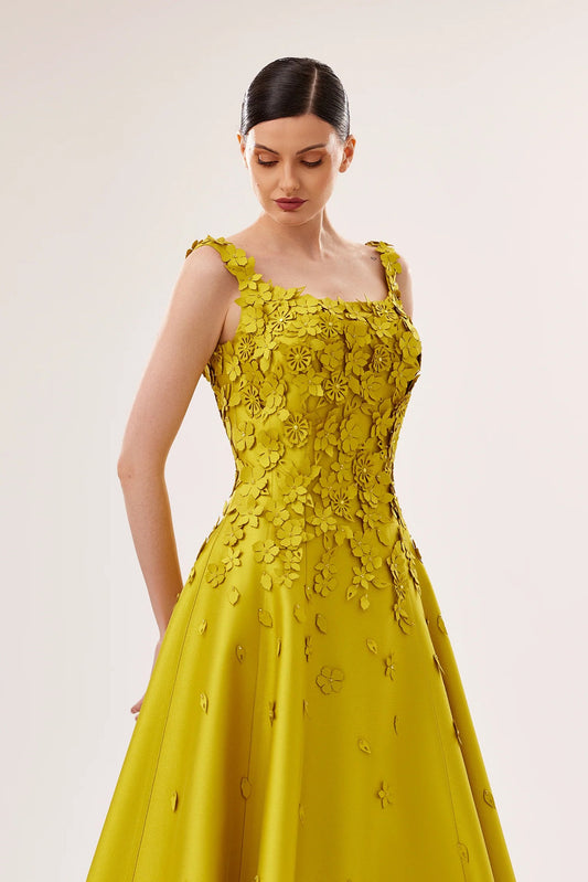 Embellished Tesla Midi Dress with 3D Florals