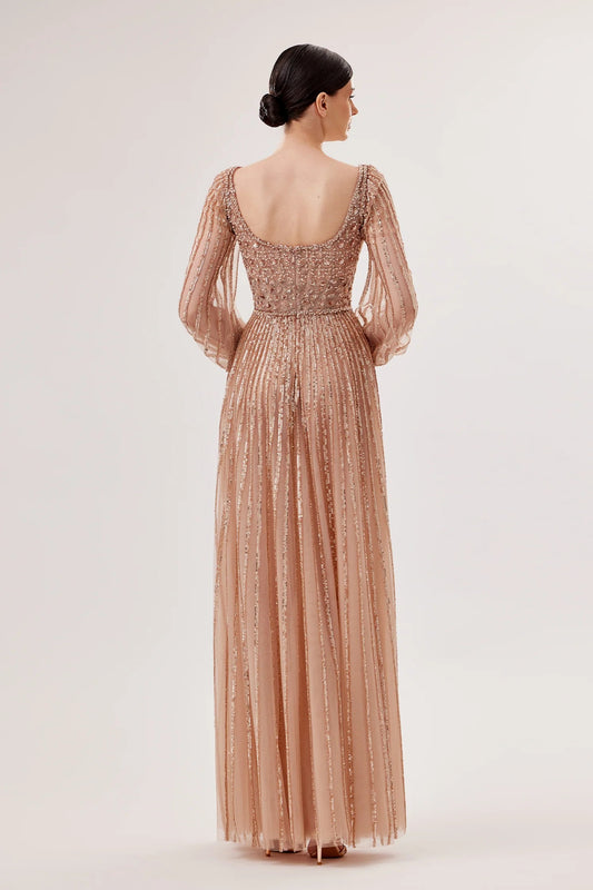 Square-Neck Embroidered Tulle Gown