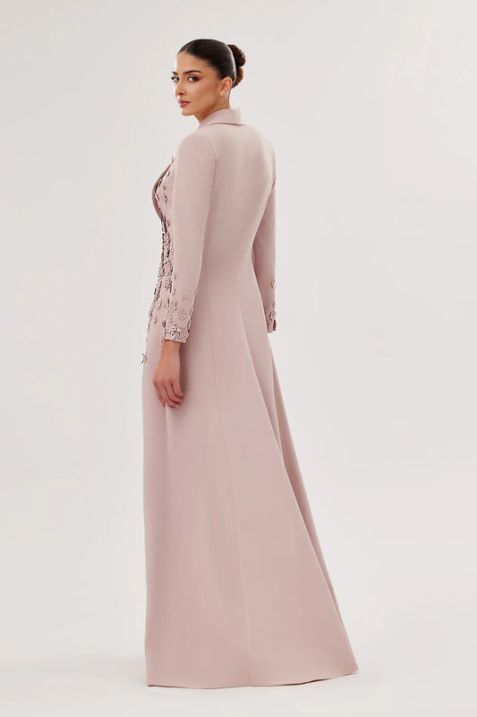 Three-Piece Crepe Ensemble with Laser-Cut Floral Corset
