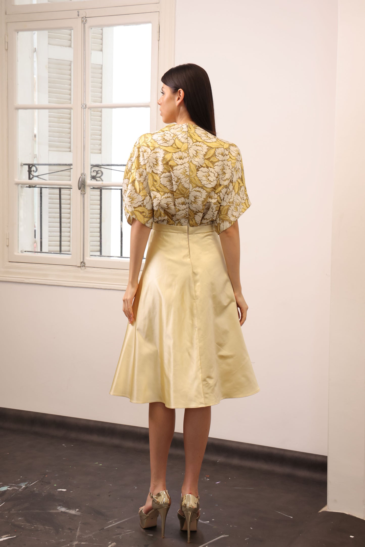 Pale Yellow Silk Satin Dress