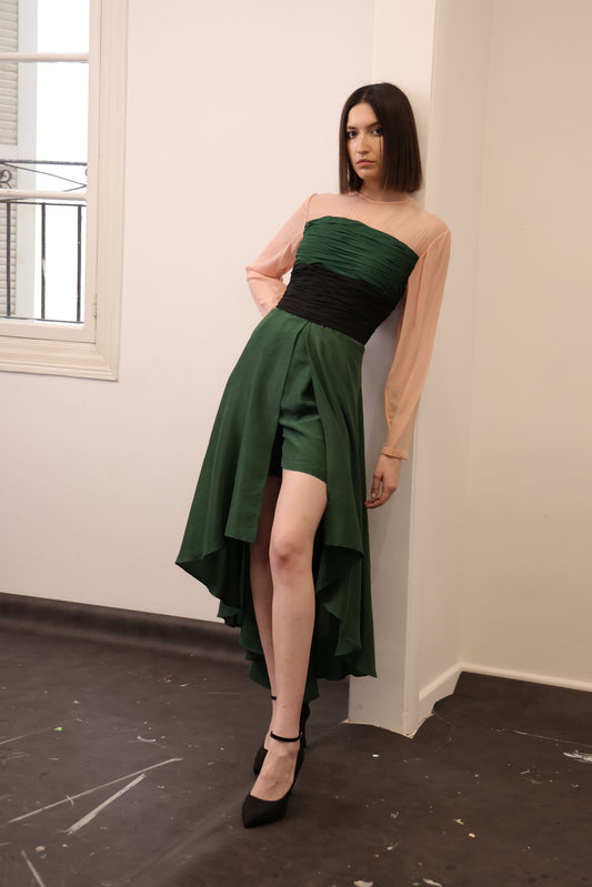 Tri-Color Silk Georgette Dress