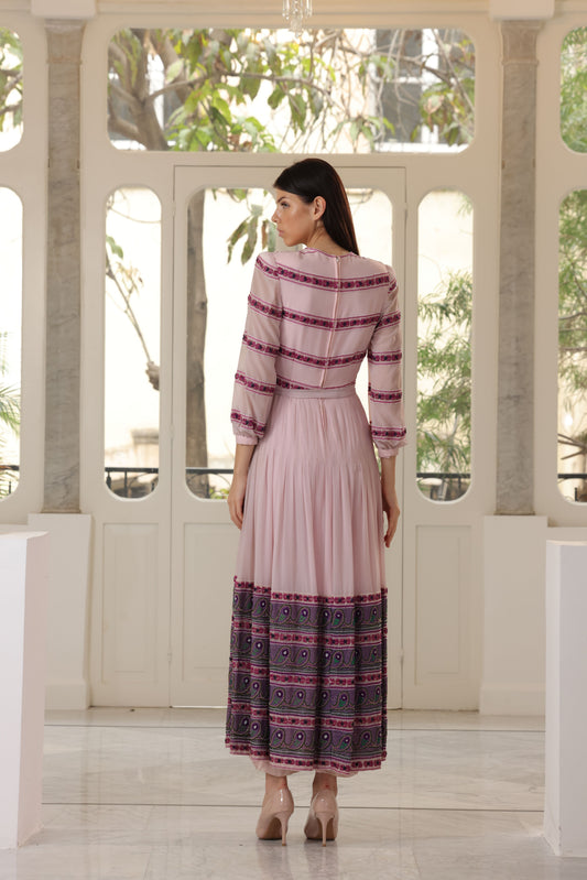 Pink Georgette Embroidered Gown