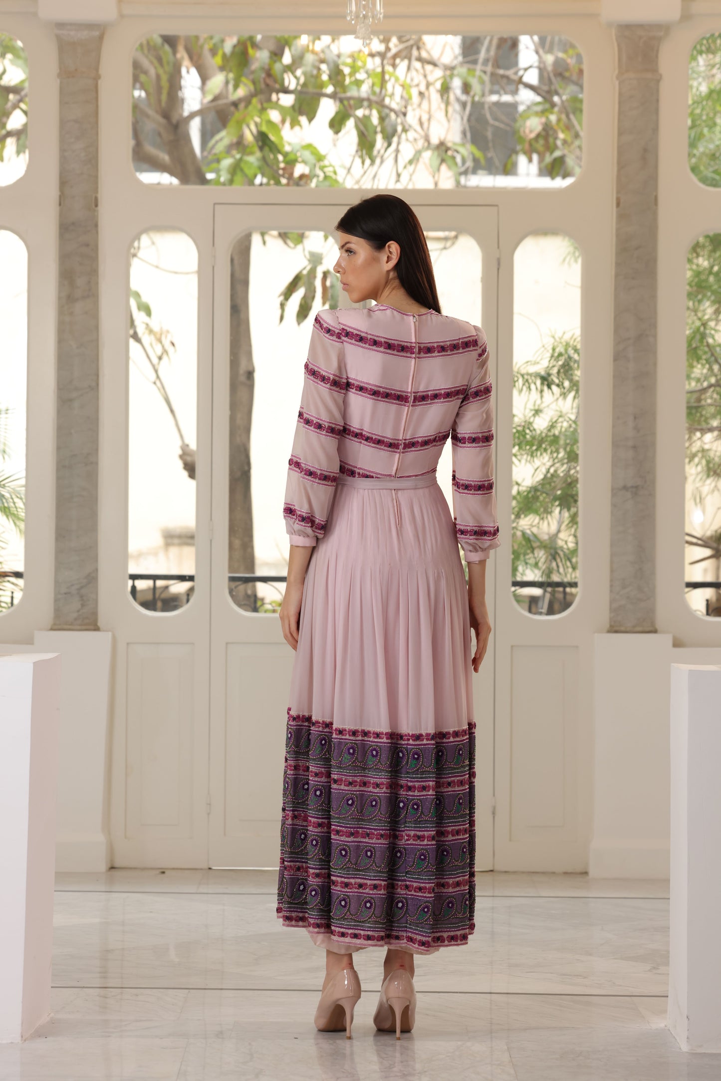 Pink Georgette Embroidered Gown